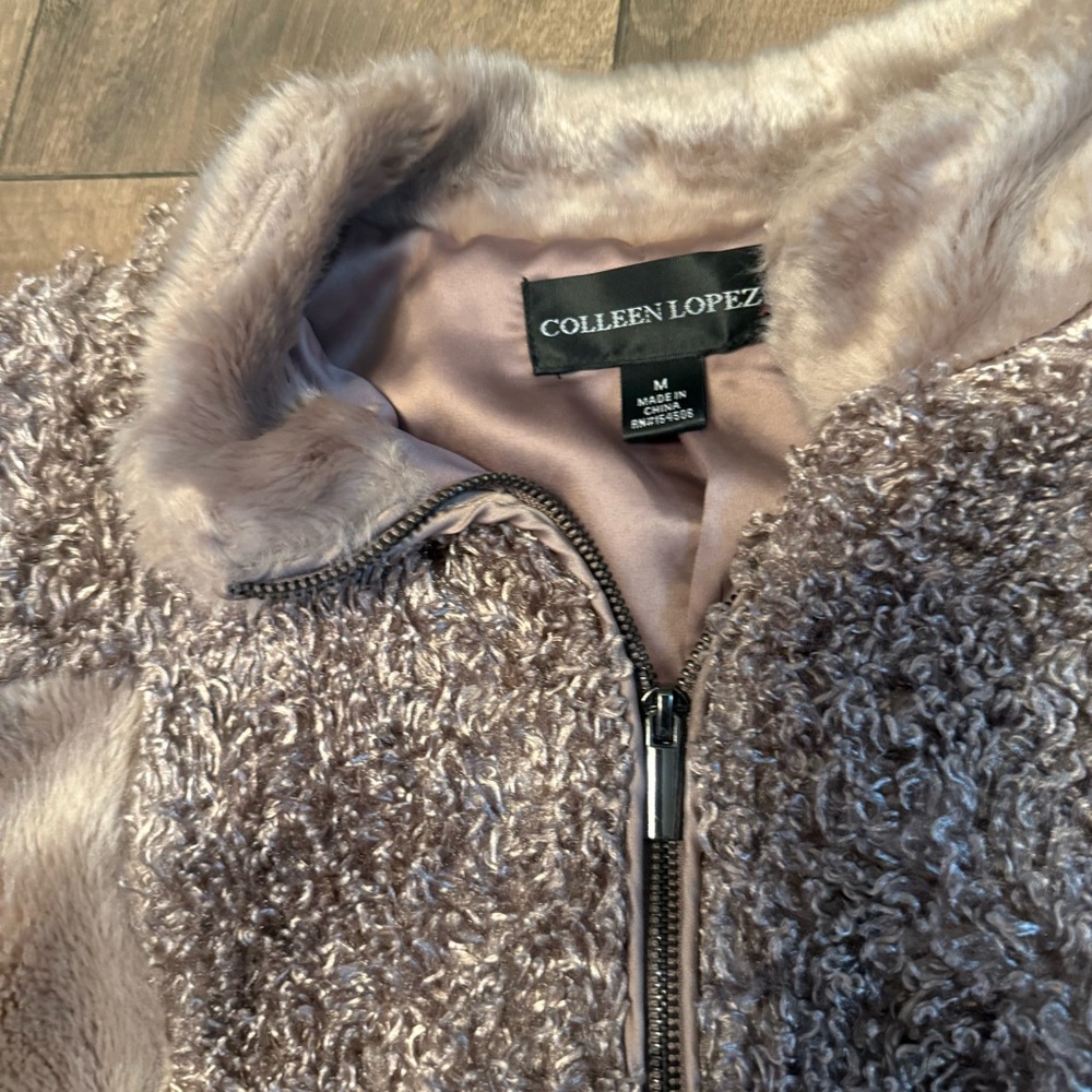 Colleen Lopez Plush Patchwork Teddy Jacket In Dus… - image 3